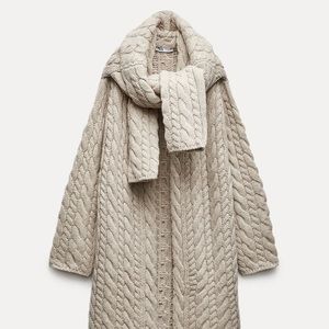 Zara 100% WOOL CABLE KNIT COAT